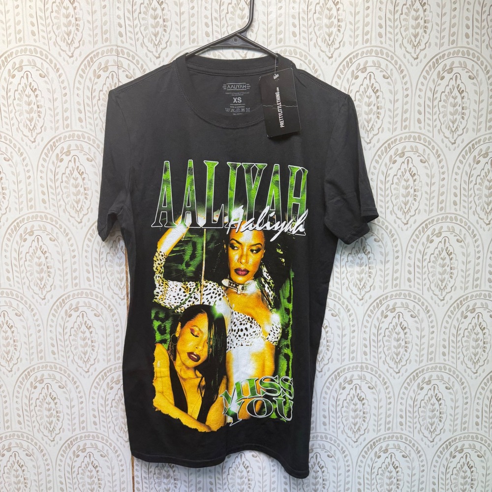 PrettyLittleThing Aaliyah T-Shirt Mens XS Black Miss You Graphic Tee Cotton New